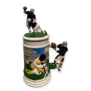 70s 80s Football 34oz Beer Coffee MUG Nostalgic Stein Pewter Lid VTG MR.Ceramics